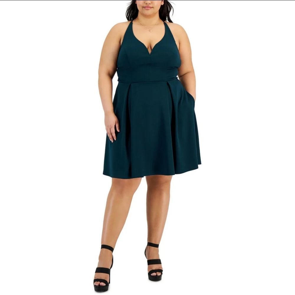 NWT City Studio 18W Green Fit & Flare Party Dress 2957-O